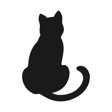Simple sitting cat silhouette isolated on white background. Feline shadow Stock Illustration