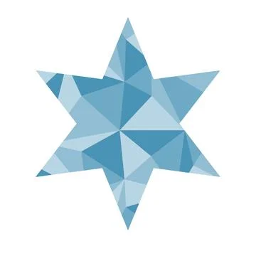 Simple six pointed blue star with abstract triangle pattern inside, vector Stock Illustration