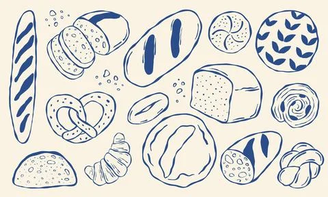 Simple sketch of assorted baked goods Stock Illustration