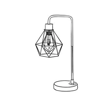 A simple sketch of an unusual table lamp in black lines Illustrazione stock