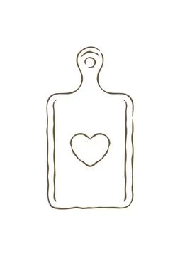 A simple sketch of a wooden kitchen cutting or serving board with a heart sha イラスト素材
