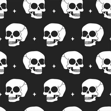 Simple skull seamless pattern. Vector hand drawn doodle cartoon character Stock Illustration
