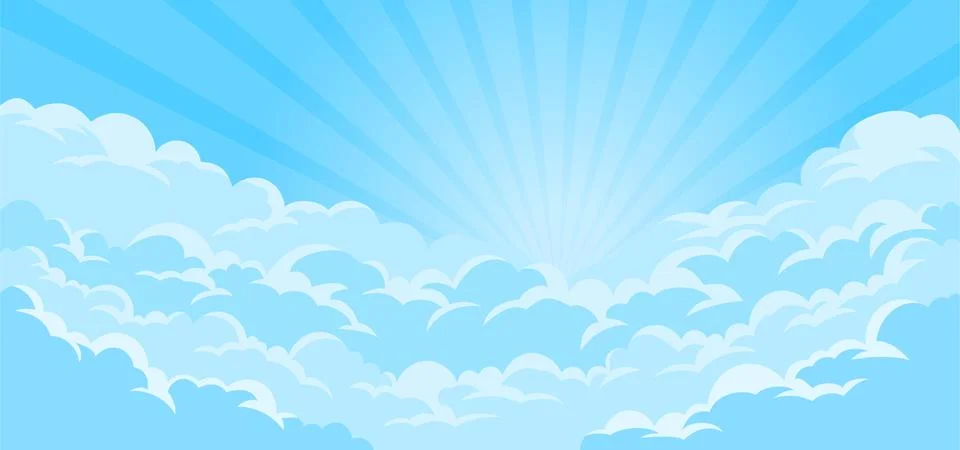 Simple sky background with clouds and sun Stock Illustration