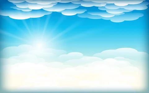 Simple sky background with clouds and sun.vector background view above the cl Stockillustratie