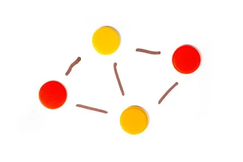 Simple small decentralized network with four circle nodes and connections 스톡 사진
