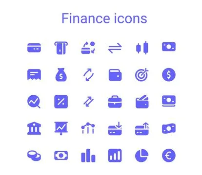 Simple small finance solid icons set. Rounded mini money vector icons. Illustrazione stock