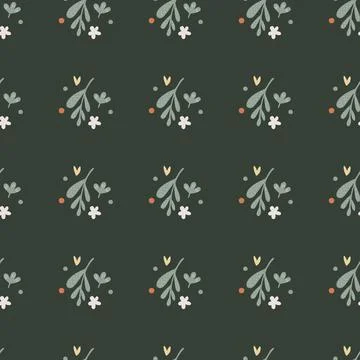 Simple small flowers and leaf seamless pattern. Floral endless ornament. Bota 스톡 일러스트