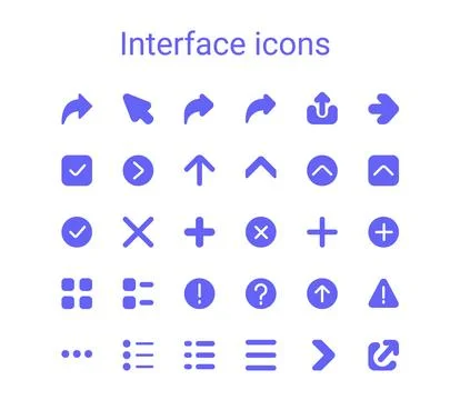 Simple small interface glyph icons set. Rounded mini vector icons. Illustrazione stock