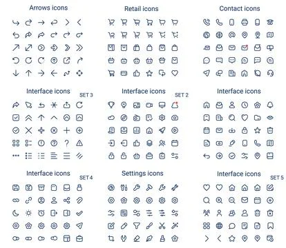 Simple small line icons set. Rounded mini vector icons Illustrazione stock