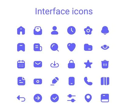 Simple small solid icons set. Rounded mini vector icons. Pixel perfect. Stock-Illustration