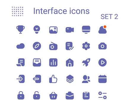 Simple small ui solid icons set. Rounded mini vector icons. Pixel perfect. Stock Illustration