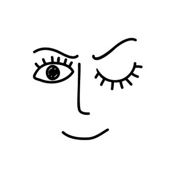 Simple smile face. Open and winking eyes. Vector illustration. Ilustración de archivo