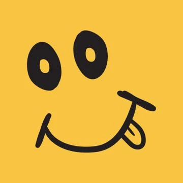 Simple smile with tongue vector icon. Hand drawn face doodle illustration on  Stock Illustration