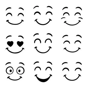 Simple Smiling Emoji Faces Vector Set Stock Illustration
