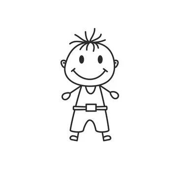 Simple Smiling Stick Figure Boy Standing Hand Drawn Doodle Vector Stock Illustration