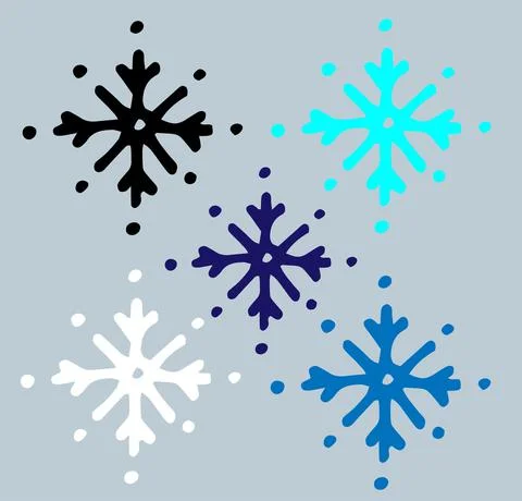 A simple snowflake. a set of Snowflake in the style of a doodle with a blue and Illustrazione stock