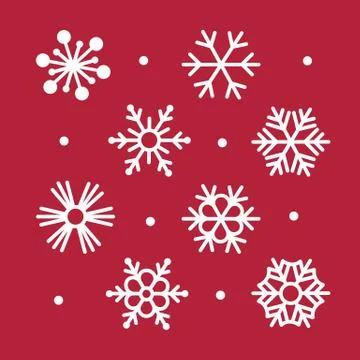 Simple snowflakes collection on red Stock Illustration