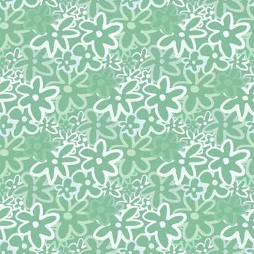 Simple soft seamless daisy pattern in pastel tones. Light green background an イラスト素材