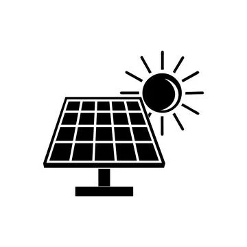 Simple Solar Panel Icon with Sun silhouette art illustration Stock Illustration