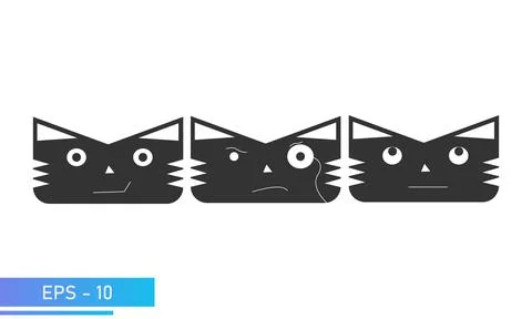 Simple solid cat or tiger face style with emotions, smile, smart, dreams. Symbol Stock Illustration