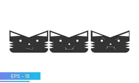 Simple solid color cat or tiger face with emotions, smile, vampire, angry Illustrazione stock