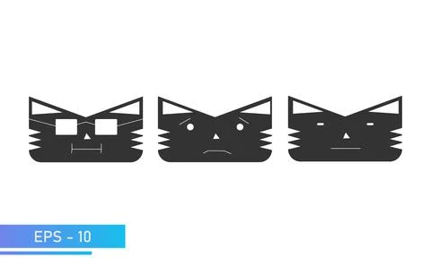 Simple solid color cat or tiger face with emotions, indifferent, cute, cool Stock Illustration