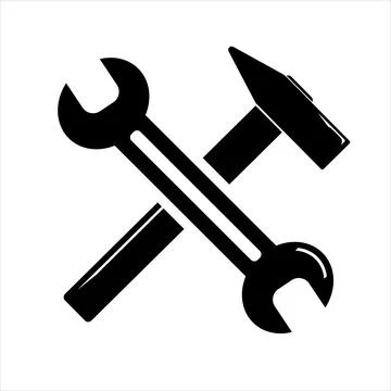 Simple spanner and hammer isolated on white background Icon for apps and we.. Illustrazione stock