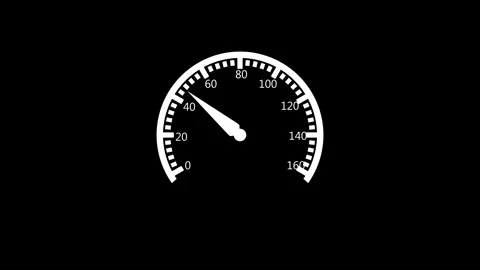 Simple speedometer gauge needle pointing near showing speed and performance.. Stock Footage 337080617