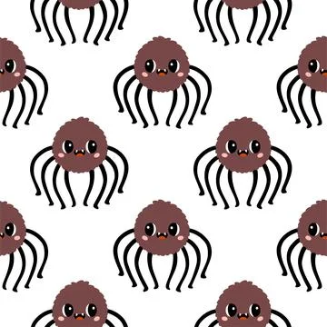 Simple spider hand drawn Halloween seamless pattern on white background. Vector Stock Illustration