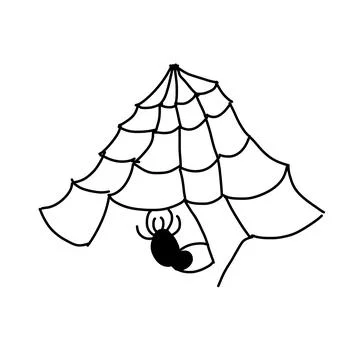 Simple spider on a web in cartoon doodle style. Stock Illustration