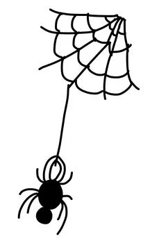 Simple spider on a web in cartoon doodle style. Stock Illustration