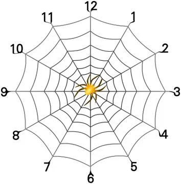 Simple spider web clock face with golden spider Stock Illustration