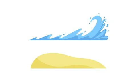 Simple Splashing Wave and Beach Sand as Landscape and Environment Element Vector Stock Illustration