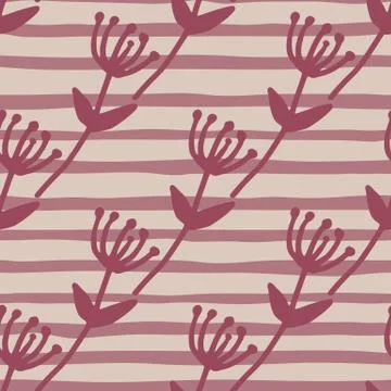 Simple spring floral figures seamless pattern. Pastel stripped background wit 스톡 일러스트