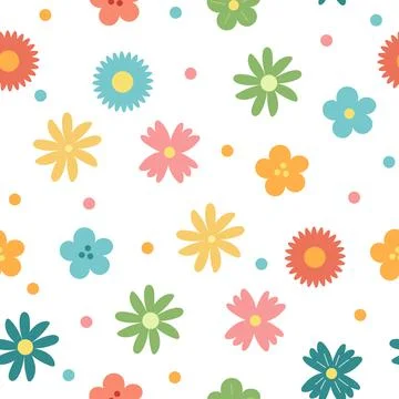 Simple spring flowers - seamless vector pattern on white Stock Illustration