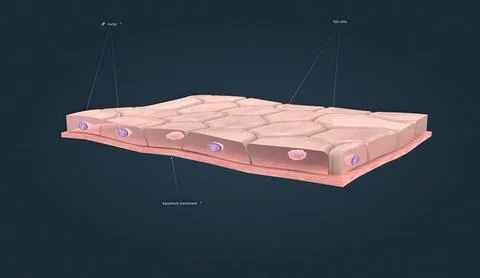 Simple squamous epithelium, this type of epithelium typically lines blood ves Stock Illustration