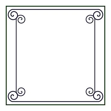 Simple square frame with decorative spiral swirl corners in dark blue Stock Illustration