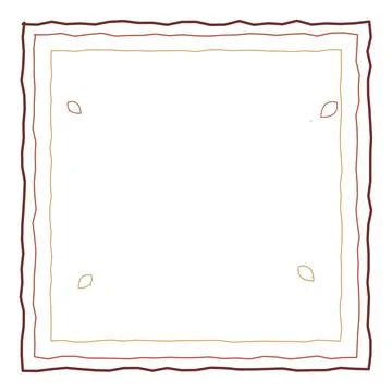 Simple square frame with wavy borders and leaf motifs in brown and yellow Stock Illustration