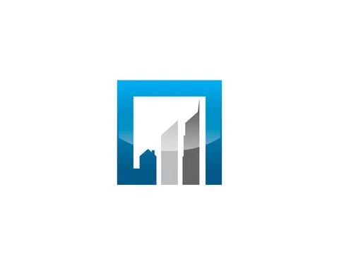 Simple square increasing graph logo with highrise buildings as the ascending bar Stock Illustration
