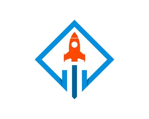Simple square shape with rocket launch inside Stock Illustration