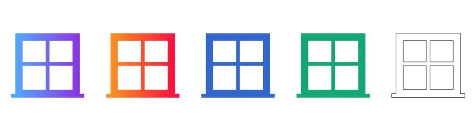 Simple Square Window Frame Icon Set Stock Illustration