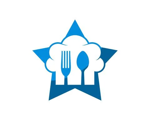Simple star shape with chef hat and fork spoon inside Stock Illustration