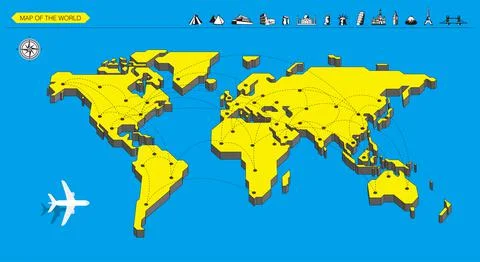 Simple straight line business map of the world, vector background, traveling  Stock Illustration