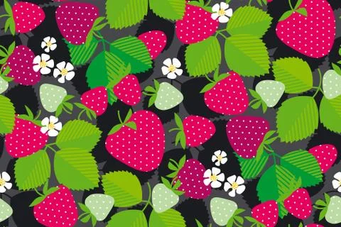 Simple strawberry seamless pattern. Red garden berries in rustic style. イラスト素材