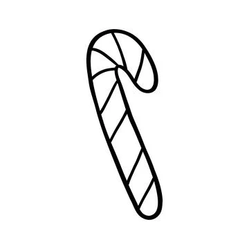 Simple striped candy cane, doodle style flat vector outline for coloring book Illustrazione stock