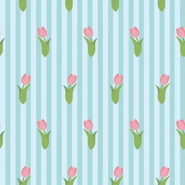 Simple striped pattern with tulips Stock Illustration