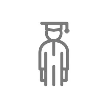 Simple student, man in graduation cap line icon. Symbol and sign vector Stock Illustration