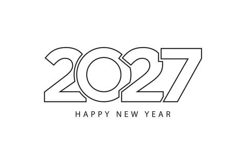 Simple style lines happy new year 2027 black white theme. Vector illustration Stock Illustration