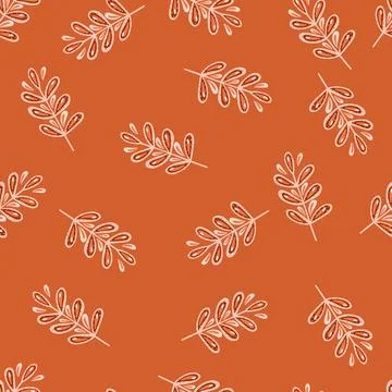 Simple style organic branches seamless outline pattern. Orange background. Mi Illustrazione stock