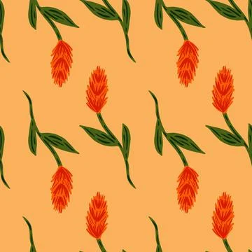 Simple style seamless farm pattern with red doodle ear of wheat ornament. Lig Stock Illustration